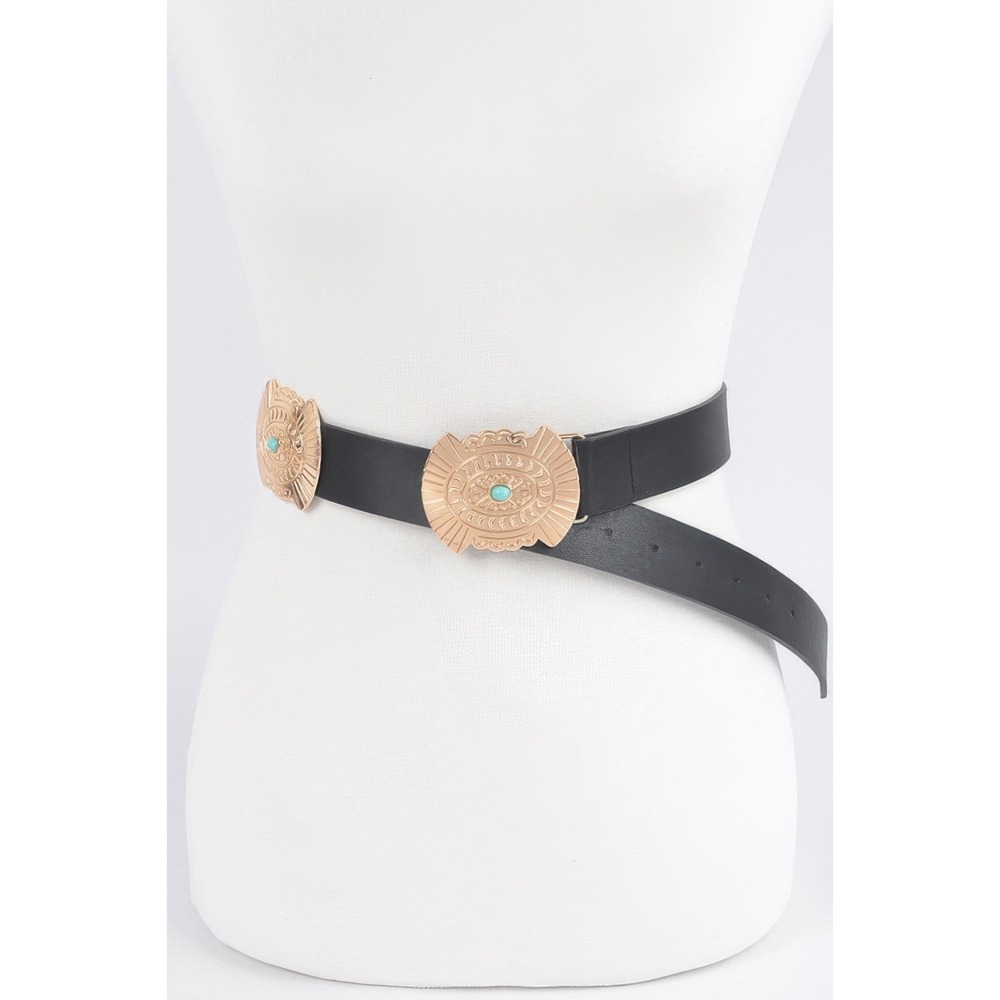 Concho Belt Women OS GOLD Excellent Western Turquoise Boho Medallion